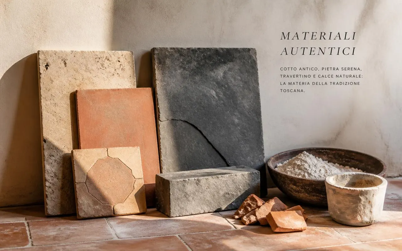Materiali tradizionali toscani: cotto, pietra serena e travertino
